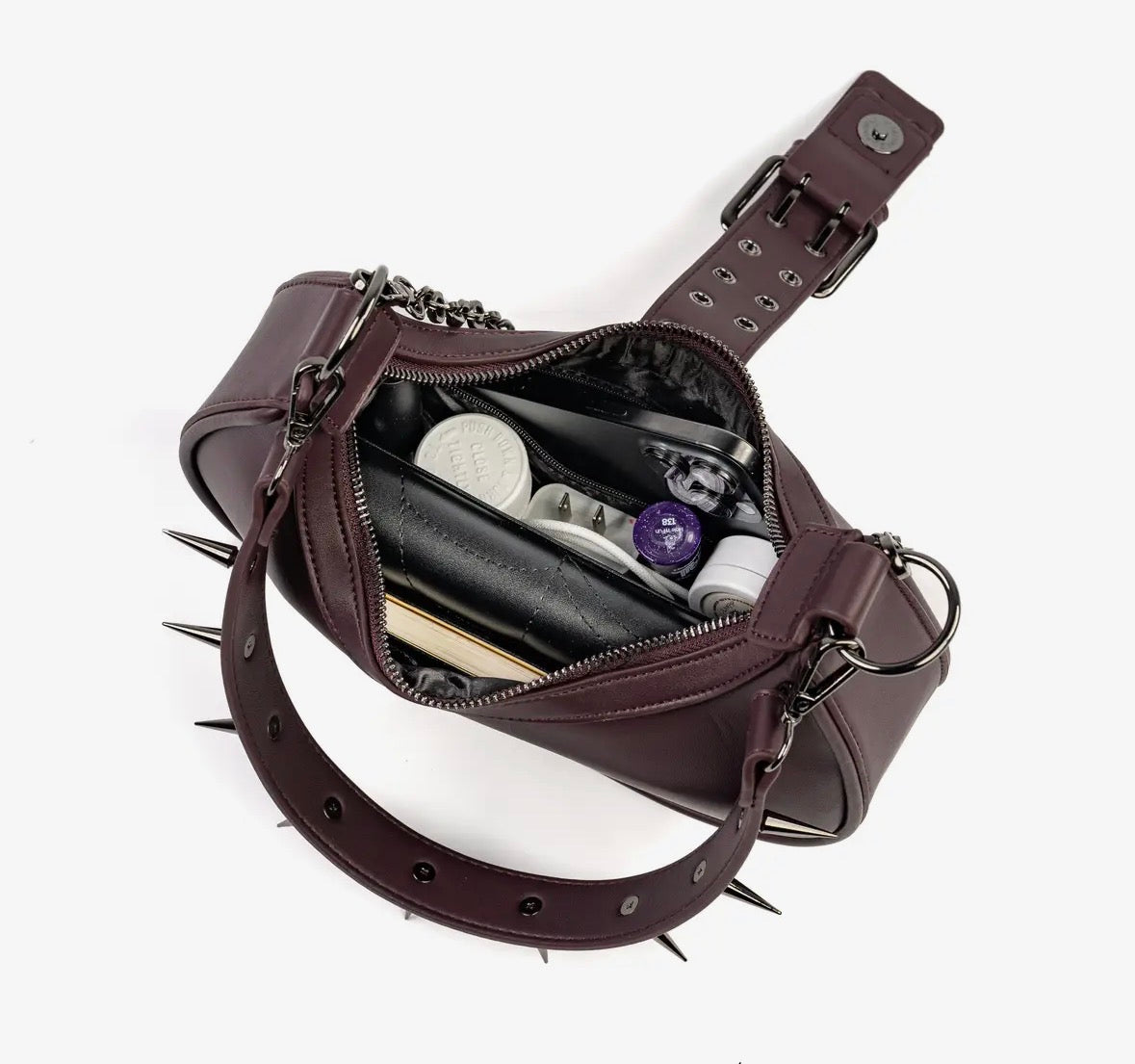 Chain & Spike Handbag Cherry Plum
