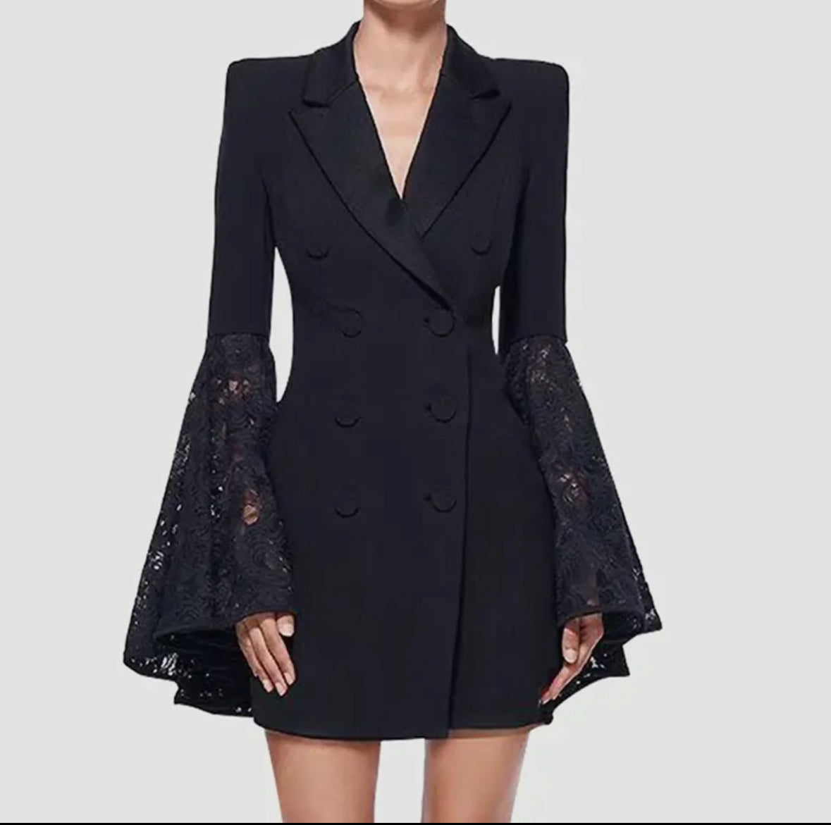 lace sleeve blazer dress Long Sleeve Lace Blazer Dress Black White