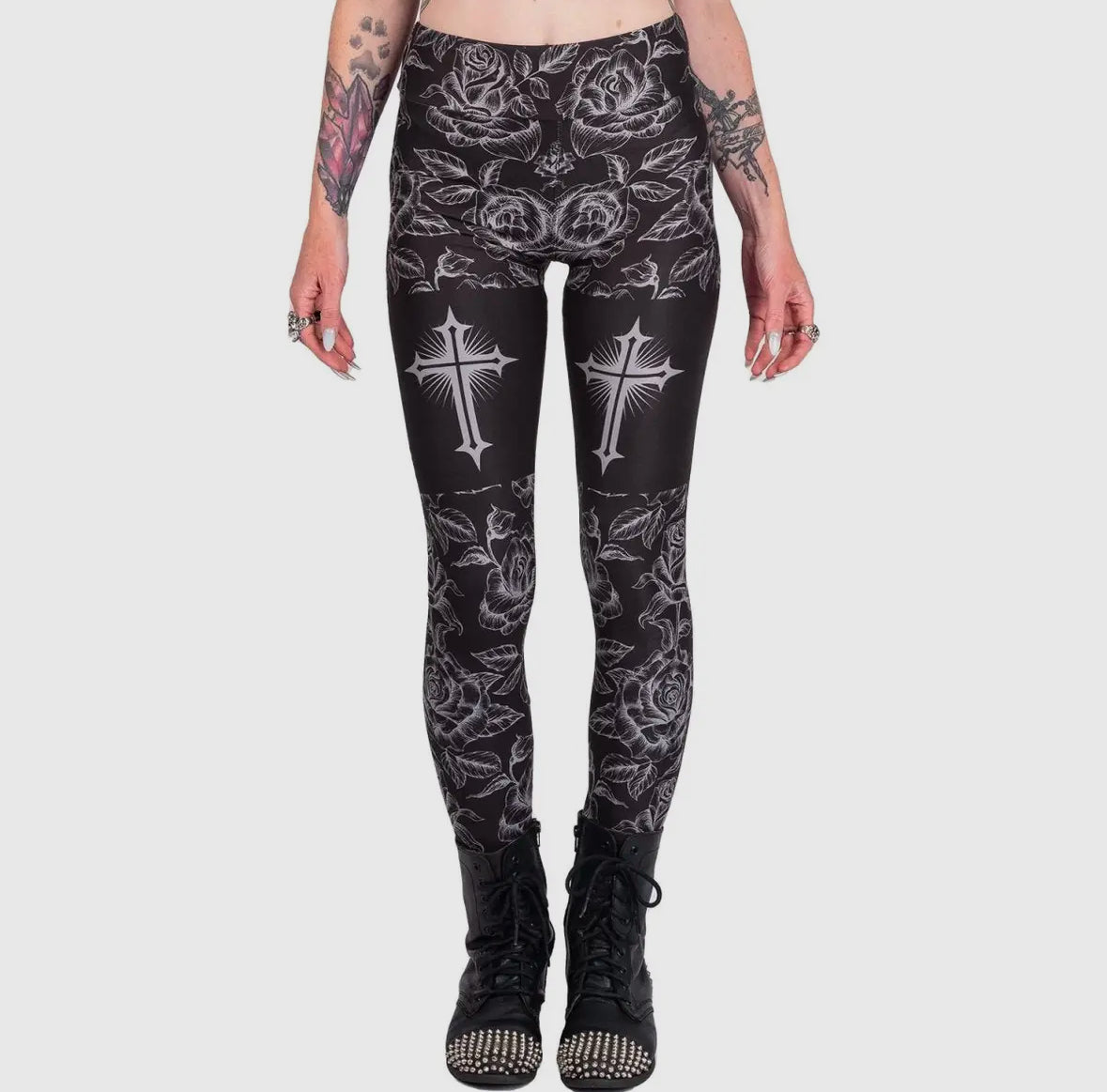 Goth Rose Cross Leggings