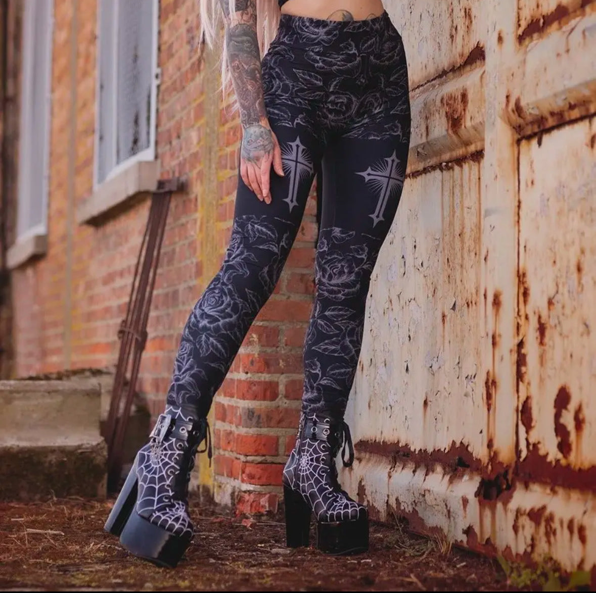 Goth Rose Cross Leggings