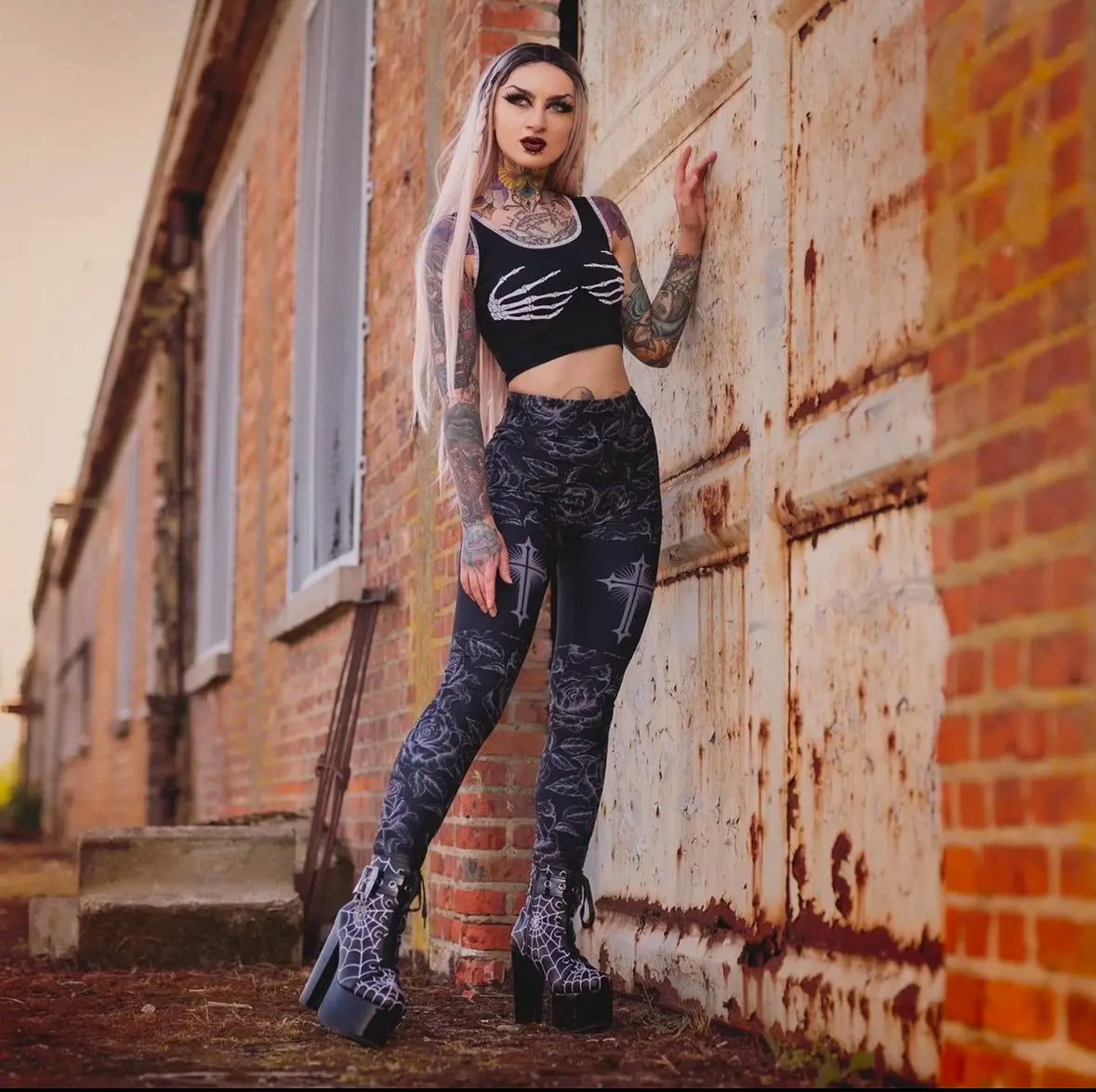 Goth Rose Cross Leggings