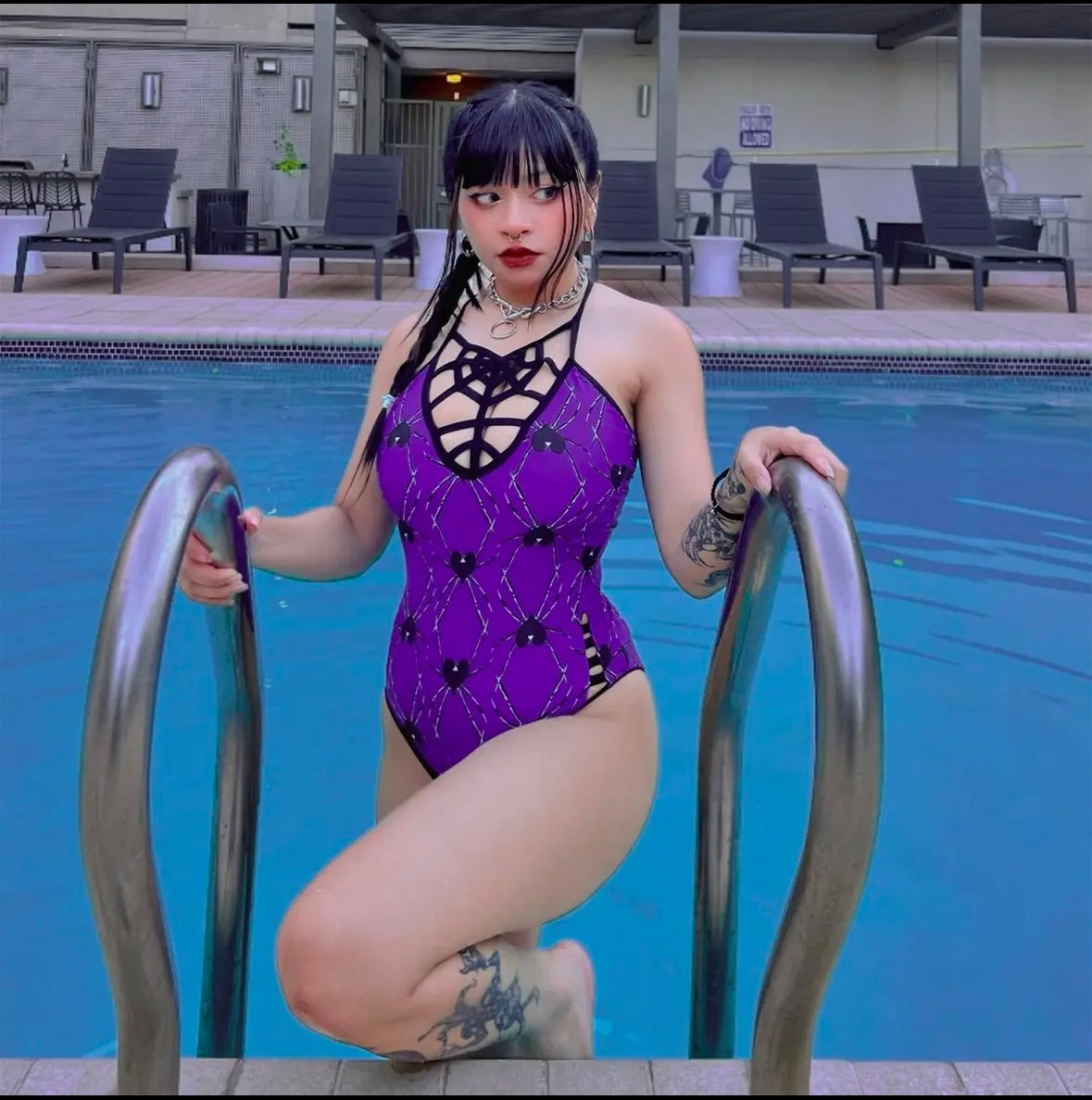 Purple Spider Hearts one piece swim