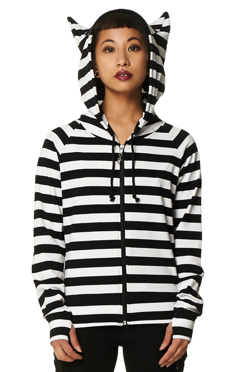 Cat ears stripped hoodie white