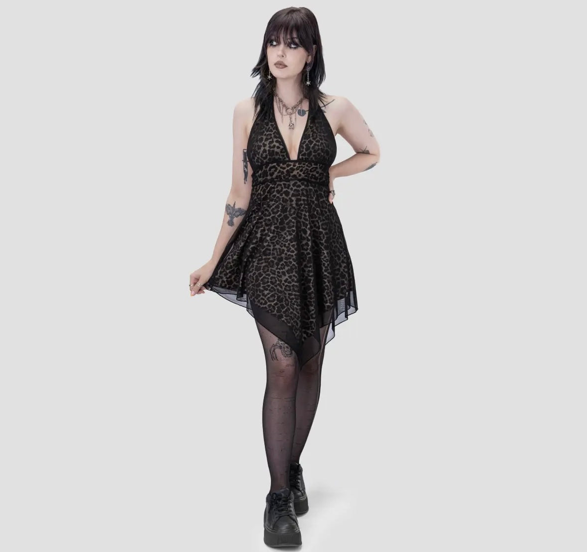 Grave Leapord Mesh Dress