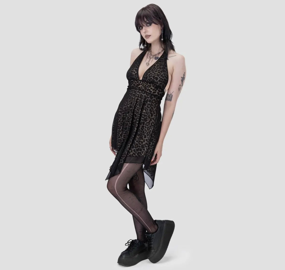 Grave Leapord Mesh Dress