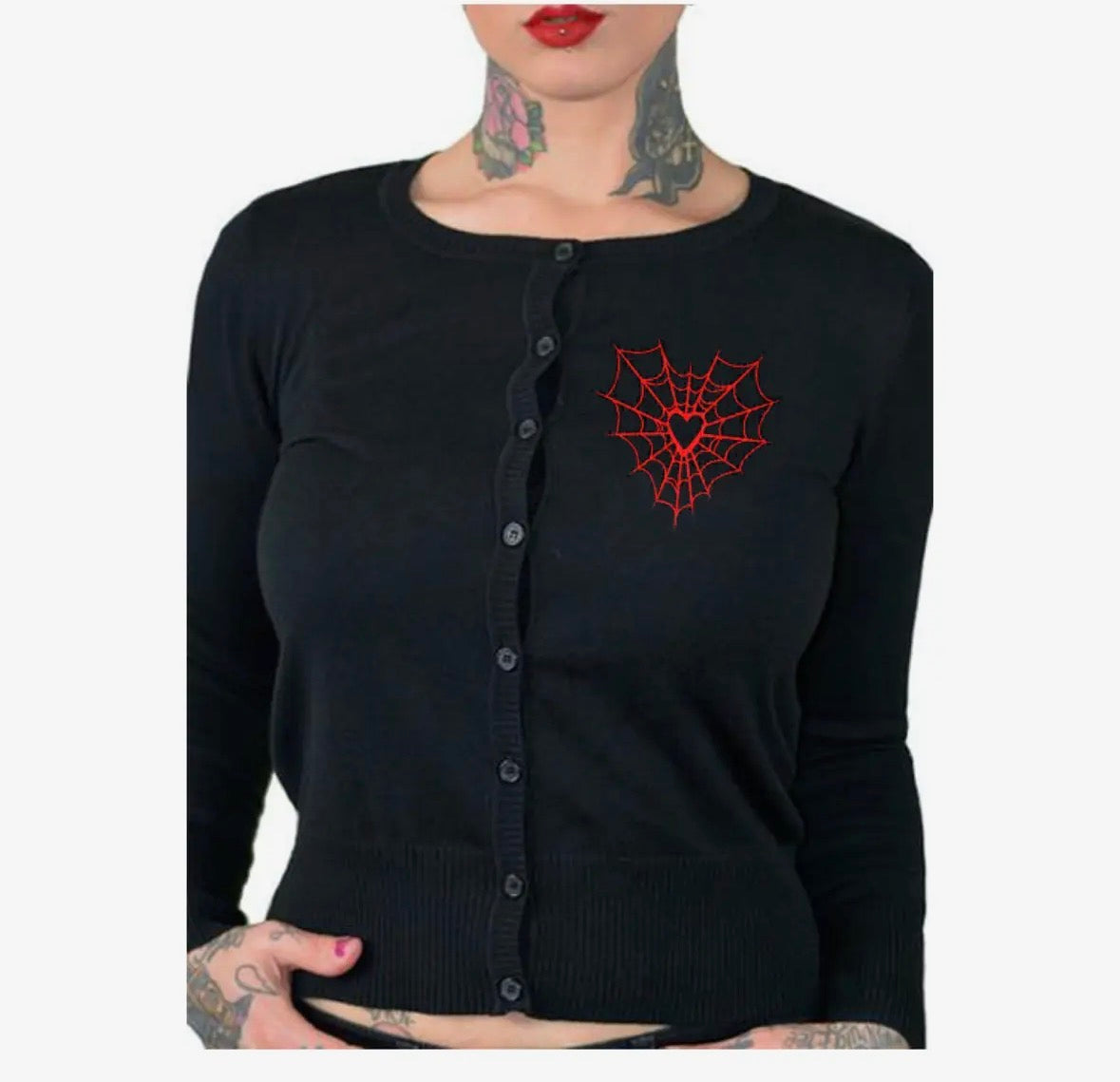 Heart Web Red Cardigan