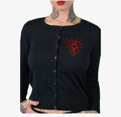 Heart Web Red Cardigan