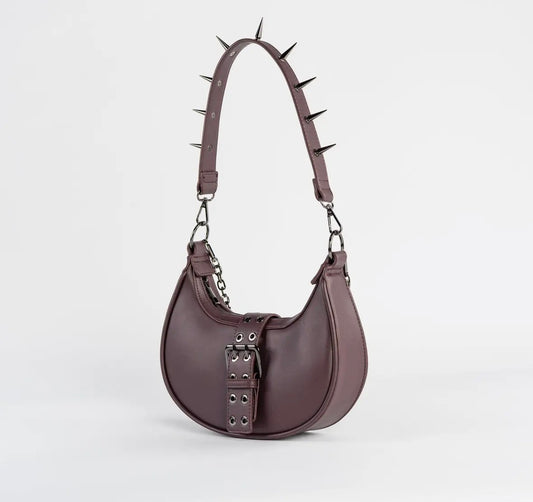 Chain & Spike Handbag Cherry Plum